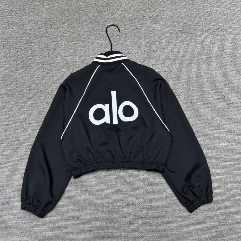 ALO Yoga Black Bomber Jacket with White Accents - Picture 2 of 2